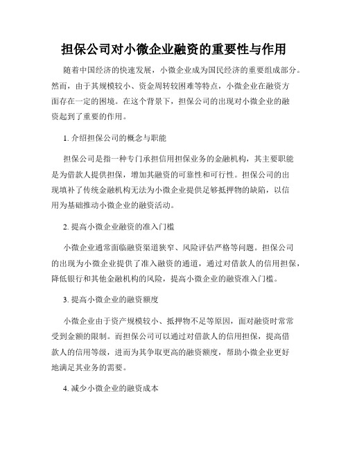 担保公司对小微企业融资的重要性与作用