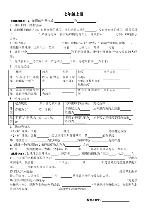 湘教版初中地理复习提纲(填空版)汇总