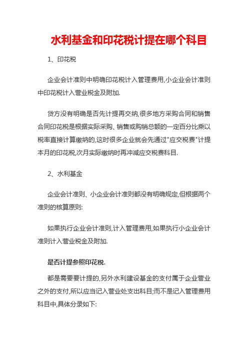 水利基金和印花税计提在哪个科目