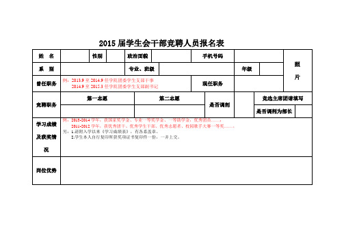 学生会干部竞聘人员报名表