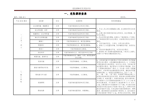 工程危险源识别、评价一览表