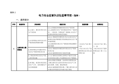 电力安全监管执法检查事项库