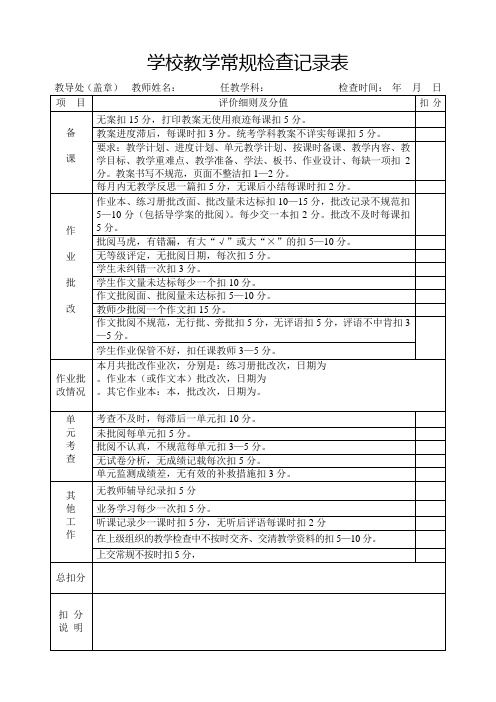 教学常规检查记录表