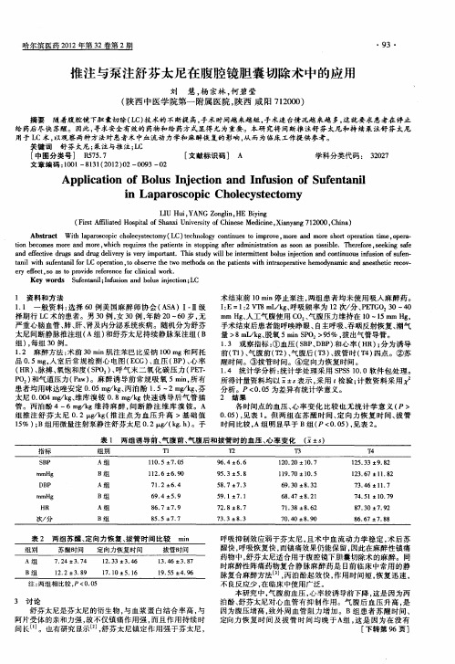 推注与泵注舒芬太尼在腹腔镜胆囊切除术中的应用