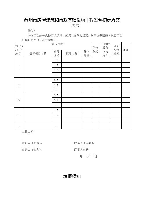 苏州市房屋建筑和市政基础设施工程发包初步方案【模板】