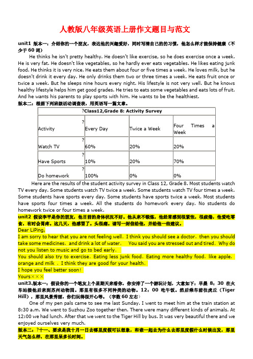 人教版八年级英语上册作文题目与范文