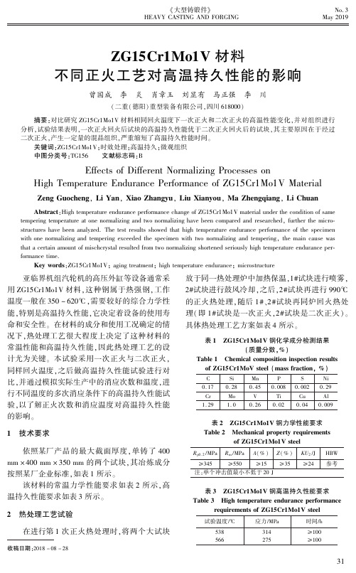 ZG15Cr1Mo1V材料不同正火工艺对高温持久性能的影响