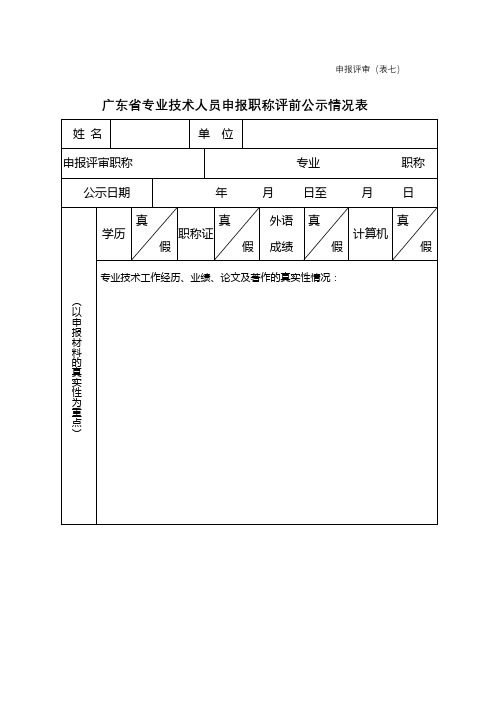 广东省专业技术人员申报职称评前公示情况表【模板】