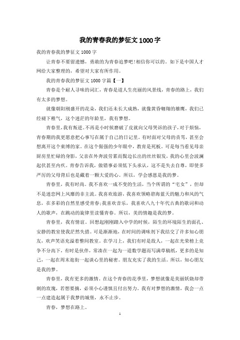 我的青春我的梦征文1000字