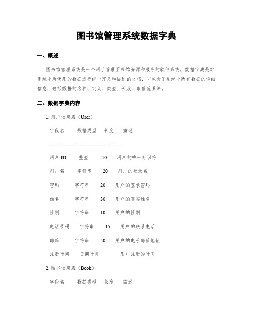 图书馆管理系统数据字典