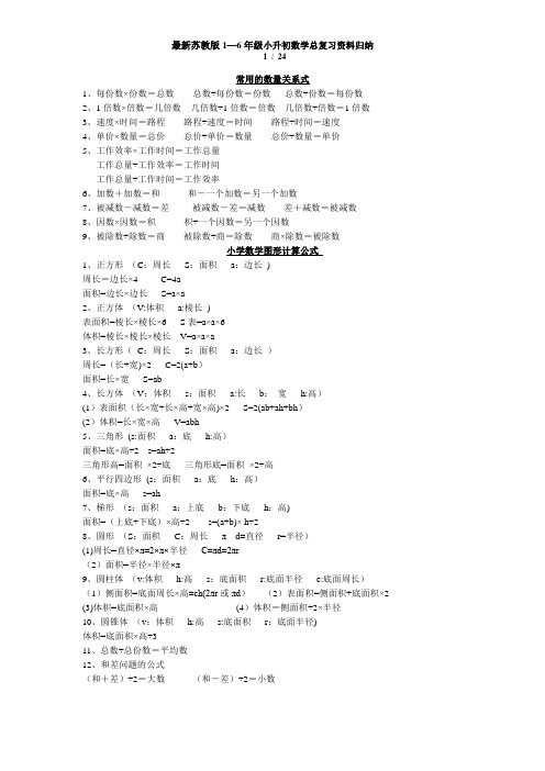 最新苏教版1—6年级小升初数学总复习资料归纳