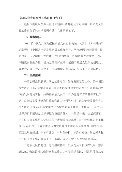 2016年发展党员工作自查报告1