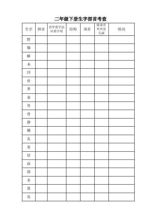 最新二年级下册生字部首教学教材