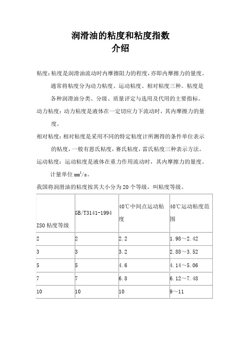 润滑油的粘度和粘度指数