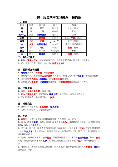 七年级下册历史期中复习提纲(精简版、北师大)