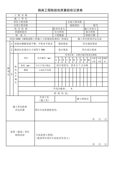 路肩工程检验批质量验收记录表