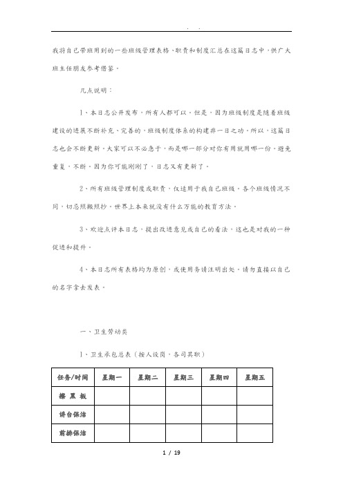 常用班级管理表格模板