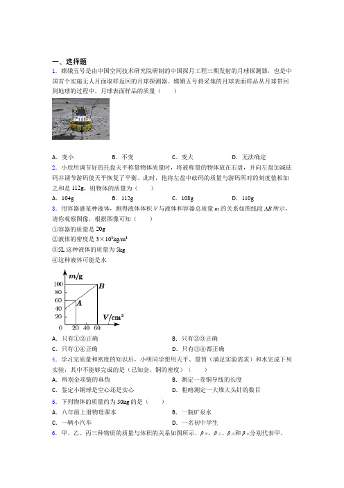 成都高新大源学校初中物理八年级上册第六章《质量与密度》检测题(含答案解析)