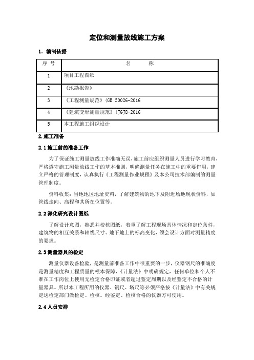 定位和测量放线施工方案