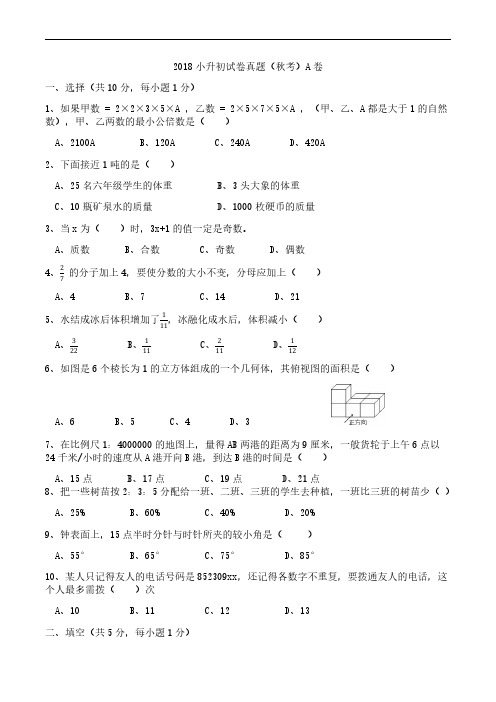 开封求实学校2018小升初试卷真题(秋考)A卷