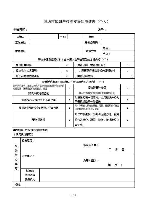 潍坊市知识产权维权援助申请表