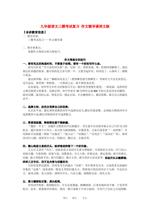 九年级语文三模考试复习 作文辅导课语文版