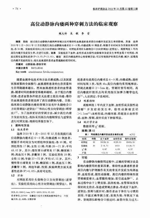 高位动静脉内瘘两种穿刺方法的临床观察