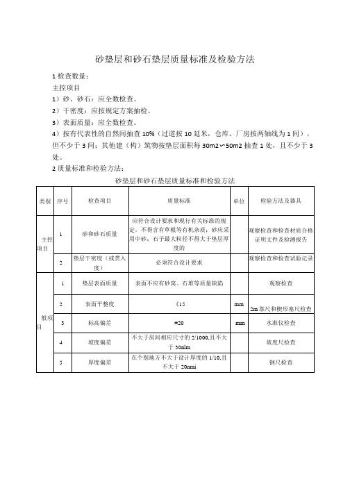 砂垫层和砂石垫层质量标准及检验方法