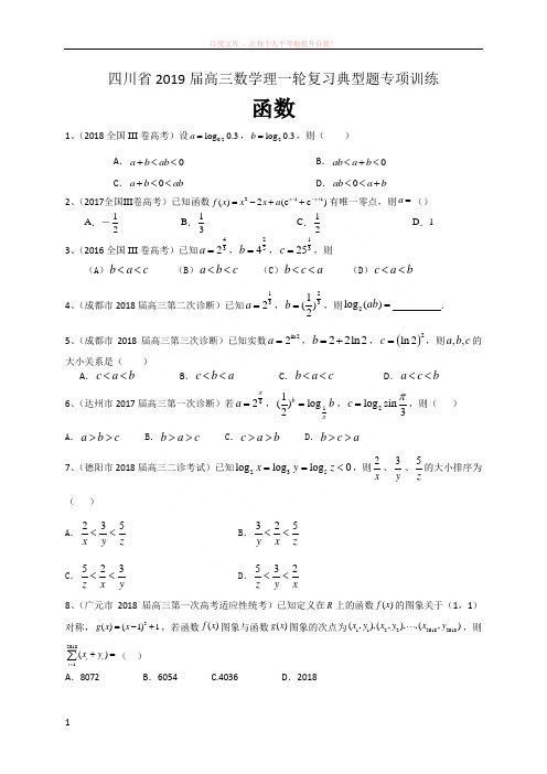 川省2019届高三数学理一轮复习典型题专项训练函数