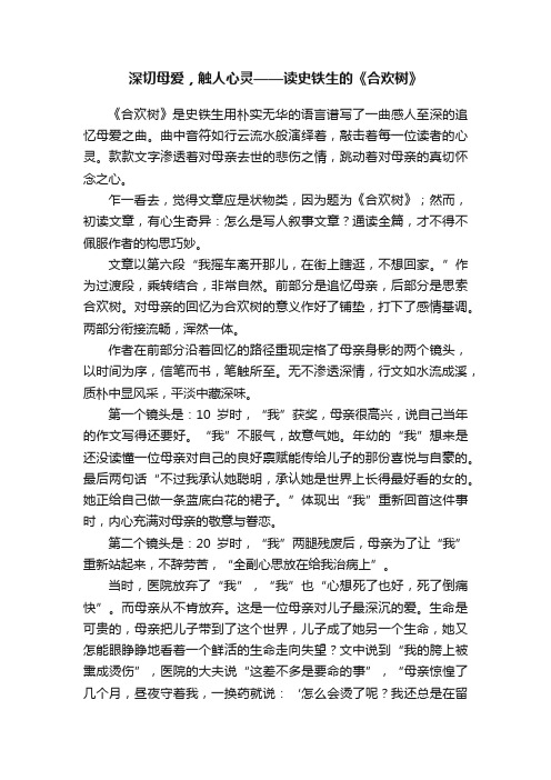 深切母爱，触人心灵——读史铁生的《合欢树》