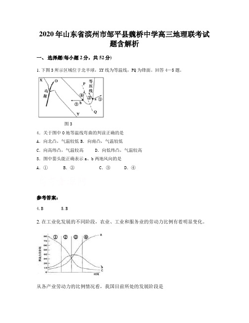 2020年山东省滨州市邹平县魏桥中学高三地理联考试题含解析