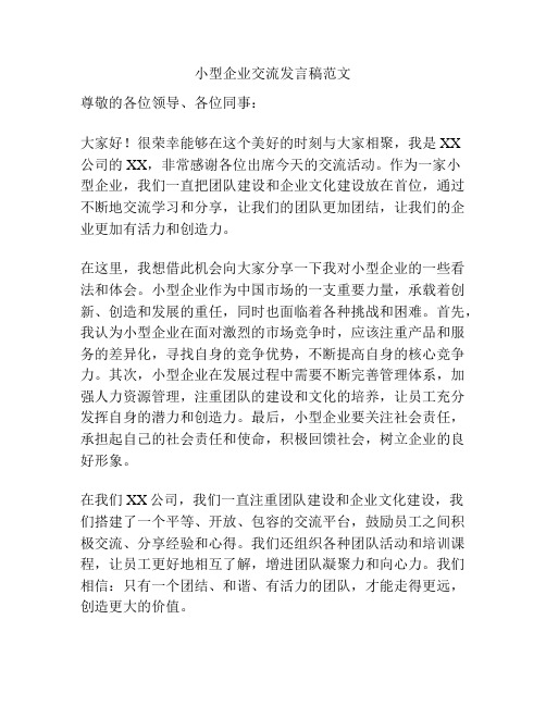 小型企业交流发言稿范文