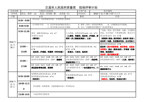 人民医院 质量奖 现场评审计划 - 修改2版