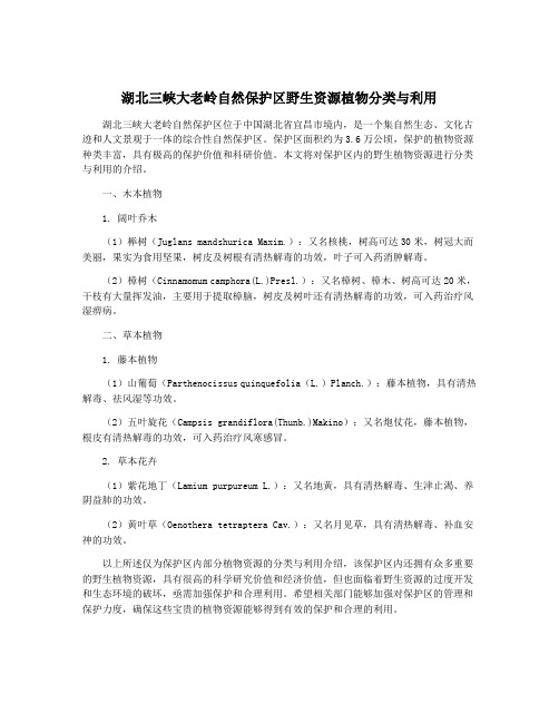 湖北三峡大老岭自然保护区野生资源植物分类与利用