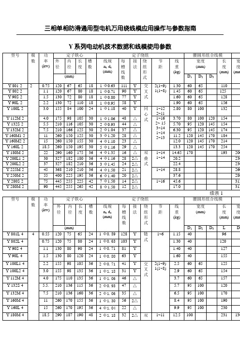 Y系列电动机技术数据和线模使用参数