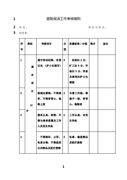 最新医院保洁工作考核细则