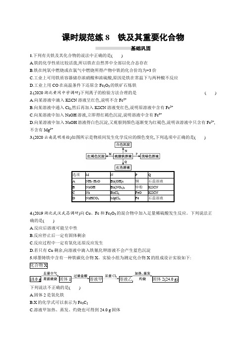 广东新高考化学人教课时规范练8铁及其重要化合物