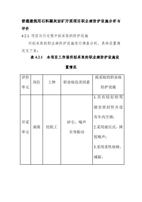 普通建筑用石料凝灰岩矿开采项目职业病防护设施分析与评价