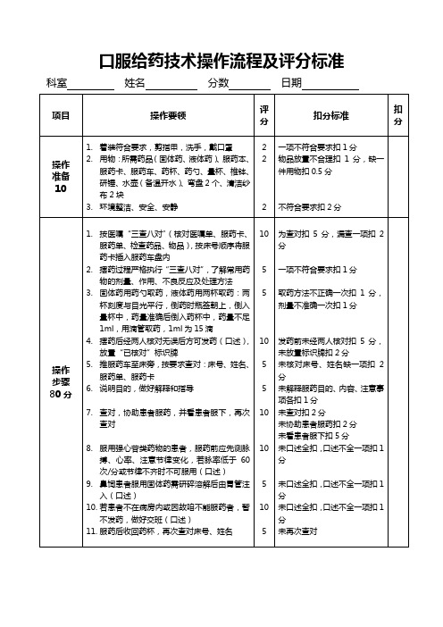 口服给药技术操作流程及评分标准