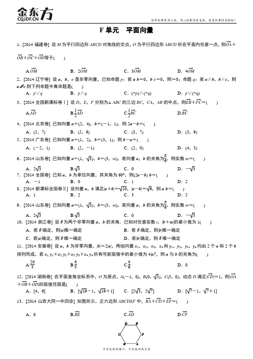 【决胜高考】2014年高考数学文科(高考真题+模拟新题)分类汇编：F单元 平面向量(整理)