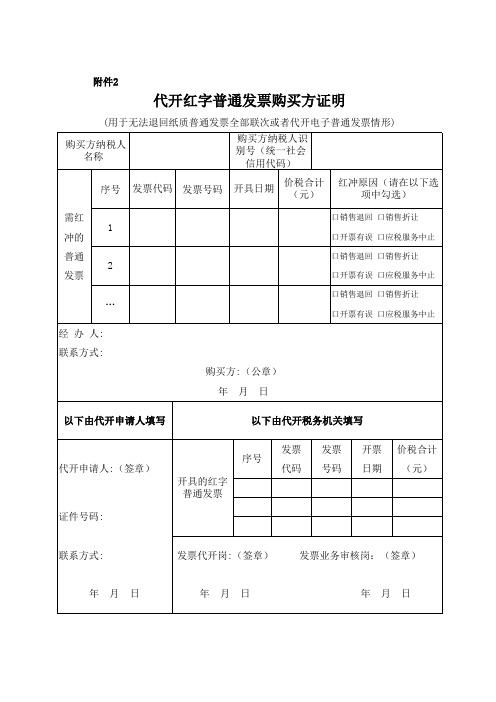 代开红字普通发票购买方证明模板