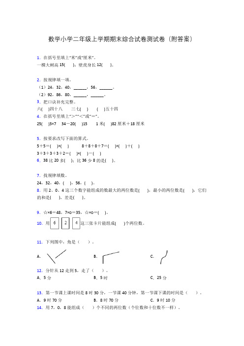 数学小学二年级上学期期末综合试卷测试卷(附答案)