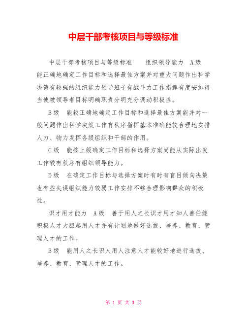 中层干部考核项目与等级标准