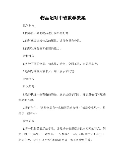 物品配对中班数学教案