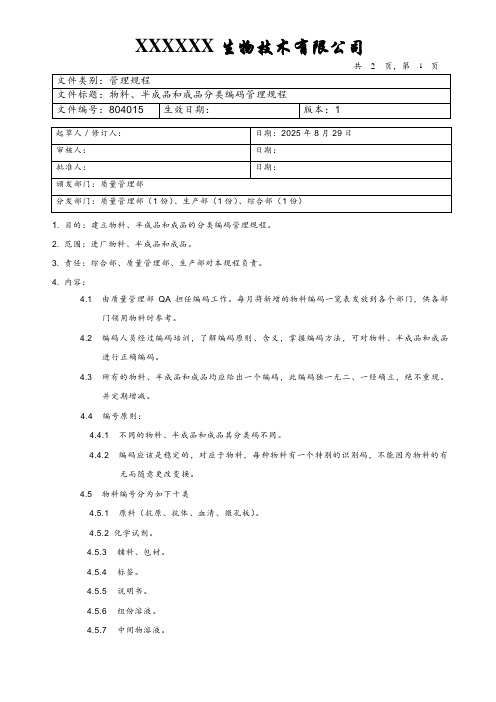 物料、半成品和成品分类编码管理规程