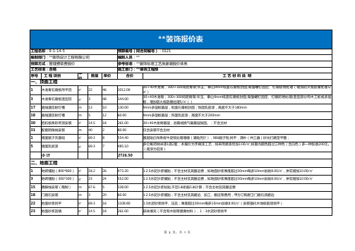 装饰公司装修预算excel模板