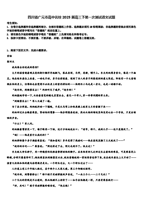 四川省广元市高中名校2025届高三下第一次测试语文试题含解析