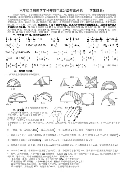 (完整word版)六年级2班数学学科寒假作业分层布置列表