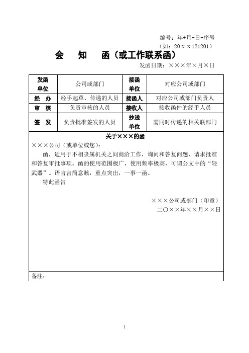 丹彤物业管理有限公司会知函模板范例