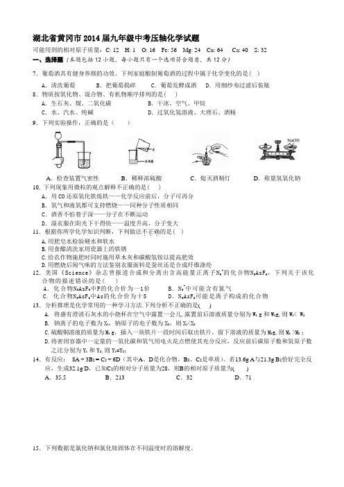 湖北省黄冈市2014届九年级中考压轴化学试题